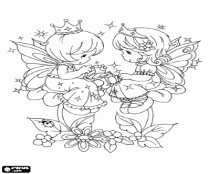 desenho de Fadas e flores, Precious Moments para colorir