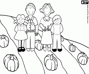desenho de Família em um campo de abóboras para colorir