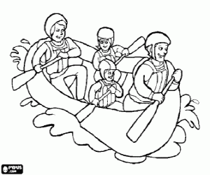 desenho de Uma família em uma canoa para colorir