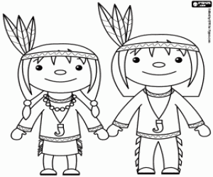 desenho de Uma família de índios para colorir