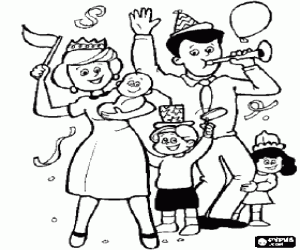 desenho de Uma família durante uma festa para colorir