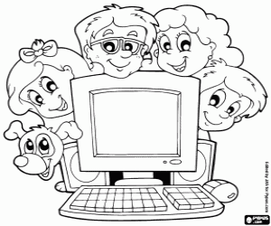 desenho de Família e computador para colorir
