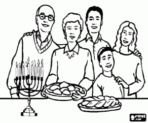desenho de Uma família no Hanukkah para colorir