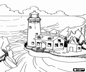 desenho de Farol, sinalização para barcos para colorir