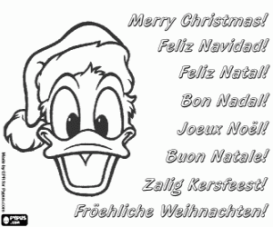 desenho de Feliz Natal com pato Donald para colorir