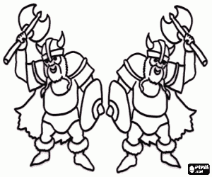 desenho de Dois ferozes guerreiros vichingues para colorir