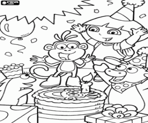 desenho de Festa surpresa de Dora e Botas para colorir