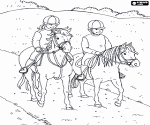 desenho de Dois filhos a cavalo para colorir