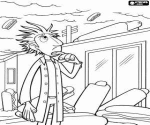 desenho de Flint preocupado com sua invenção para colorir