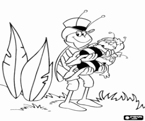 desenho de Flip com Maya e Willy em seus braços para colorir