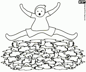 desenho de Folhas de outono secas e a criança para colorir