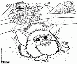 desenho de Furby e a múmia do Egito para colorir