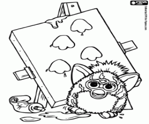 desenho de Furby e sua obra de arte para colorir