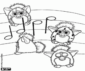 desenho de Furbys e as notas musicais para colorir