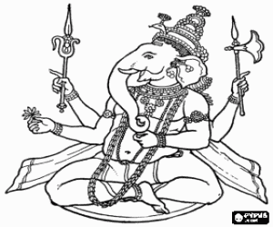 desenho de Ganesha, um Deus do hinduísmo para colorir