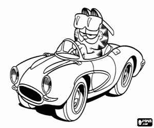 desenho de Garfield em um carro esporte para colorir