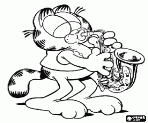 desenho de Garfield o gato a tocar a trompete para colorir