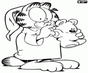 desenho de Garfield em pijama e Pooky para colorir