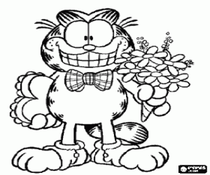 desenho de Garfield pronto para o dia dos namorados para colorir