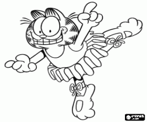 desenho de Garfield vestido como uma bailarina para colorir