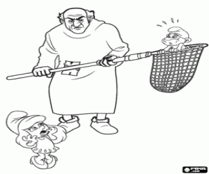 desenho de Gargamel, Papai Smurf e Smurfette para colorir