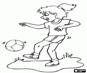 desenho de Uma garota com uma bola de futebol para colorir