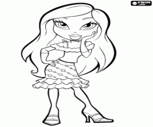 desenho de Garota Bratz com blusa e saia para colorir