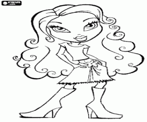 desenho de Uma garota Bratz com botas para colorir