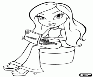 desenho de Uma garota Bratz e o laptop para colorir