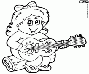 desenho de Garota tocando violão para colorir