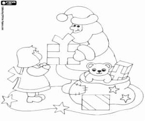 desenho de Uma garotinha e o presente do Papai Noel para colorir