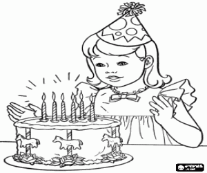 desenho de Uma garotinha soprando as velas para colorir