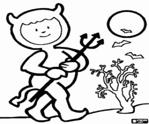 desenho de Um garotinho com vestido de diabo para colorir