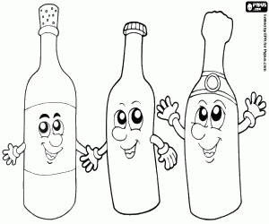 desenho de Garrafas de bebidas com sorrisos para colorir