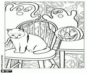 desenho de Um gatinho na noite de Halloween para colorir