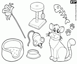 desenho de O gato com os brinquedos para colorir