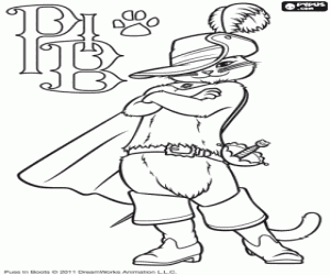 desenho de Gato de botas com uma espada para colorir