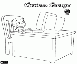 desenho de George o curioso e o computador para colorir