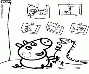 desenho de George e o dinossauro de brinquedo para colorir