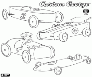 desenho de George o macaco e os carros de corrida para colorir
