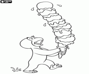 desenho de George o macaco com um sorvete para colorir