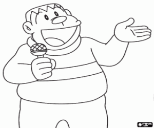 desenho de Gigante Takeshi com o microfone para colorir