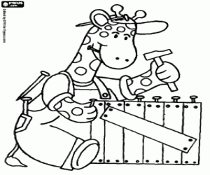 desenho de Uma girafa como carpinteiro para colorir