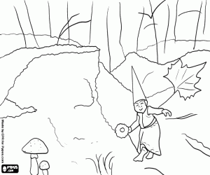 desenho de Um gnomo da floresta no outono para colorir