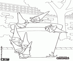 desenho de Gnomos de jardim num vaso de planta para colorir