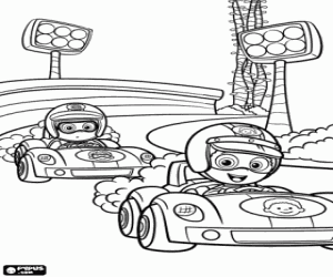 desenho de Goby, Nonny e a corrida de carros para colorir