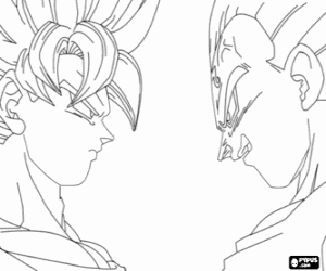 desenho de Goku e Vegeta, face a face para colorir