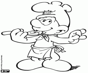 desenho de O Gourmet Smurf com uma colher para colorir