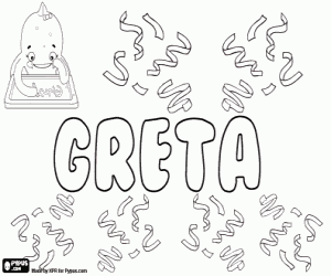 desenho de Greta, nome em vários idiomas para colorir