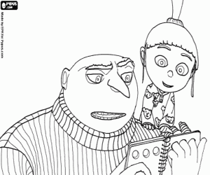 desenho de Gru e Agnes lendo um livro para colorir